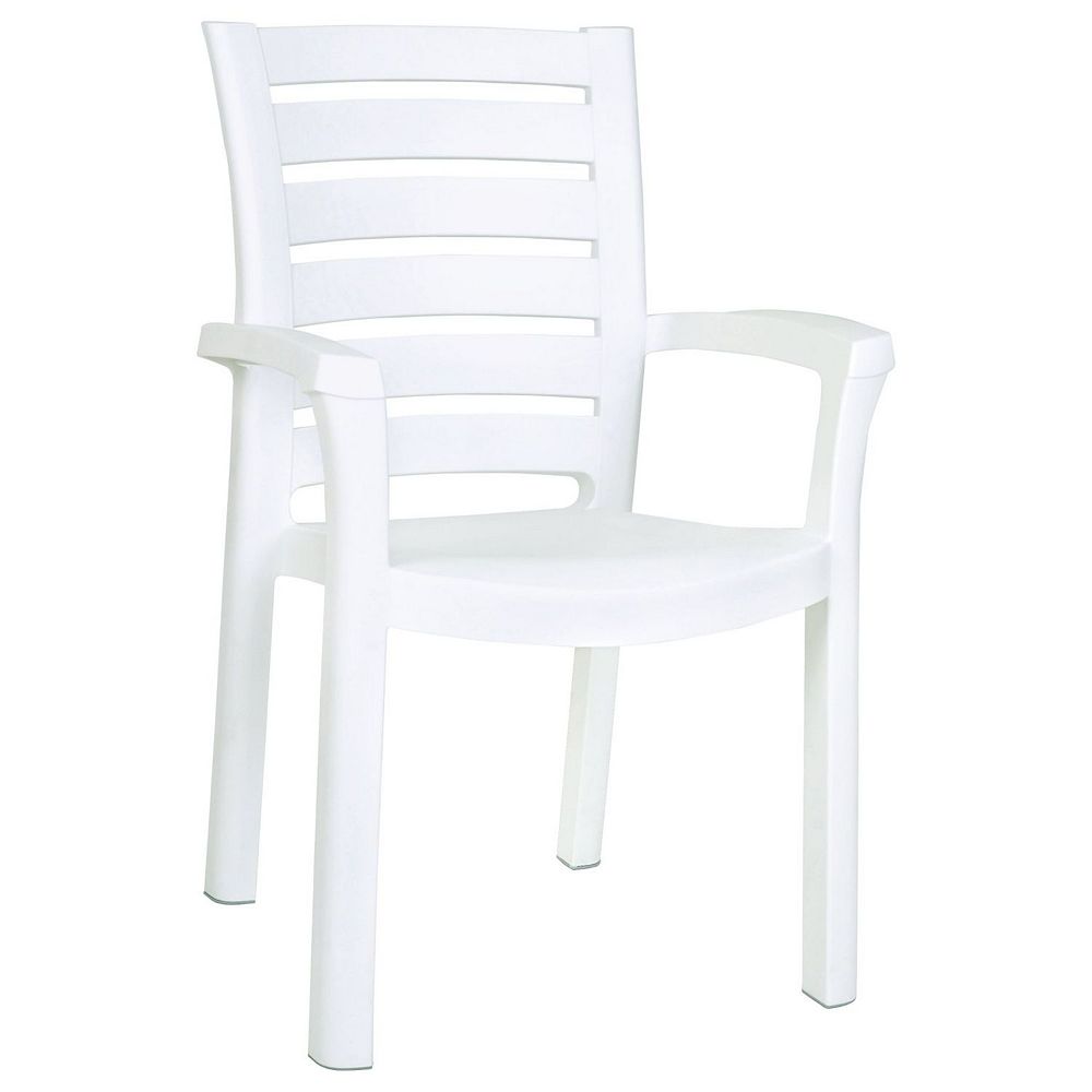 35.5 Snow White Resin Solid Stackable Weather Resistant Dining Arm Chair