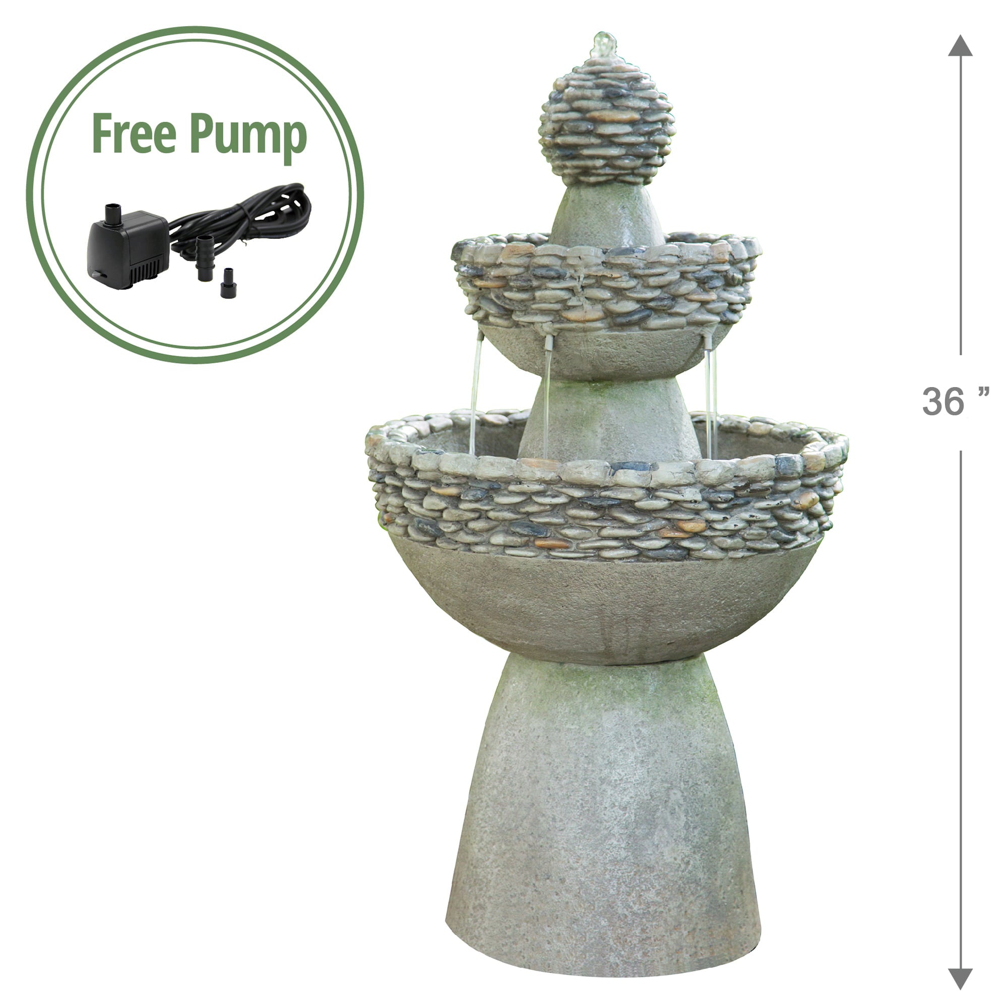 Teamson Home Outdoor Stone-Look 3-Tier Pedestal Floor Fountain， Gray