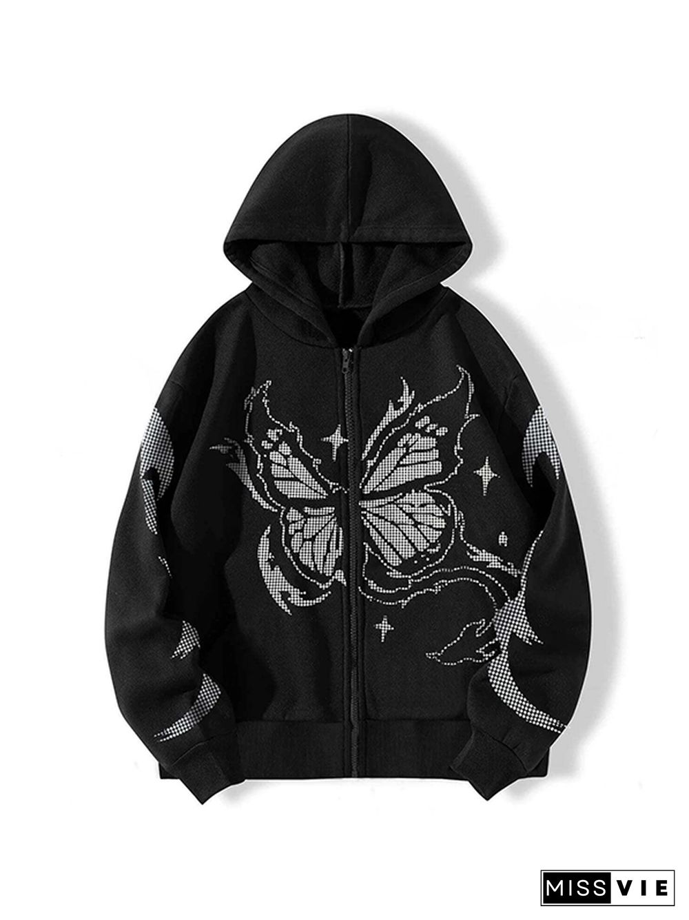 Butterfly Pixel Print Oversized Hoodie