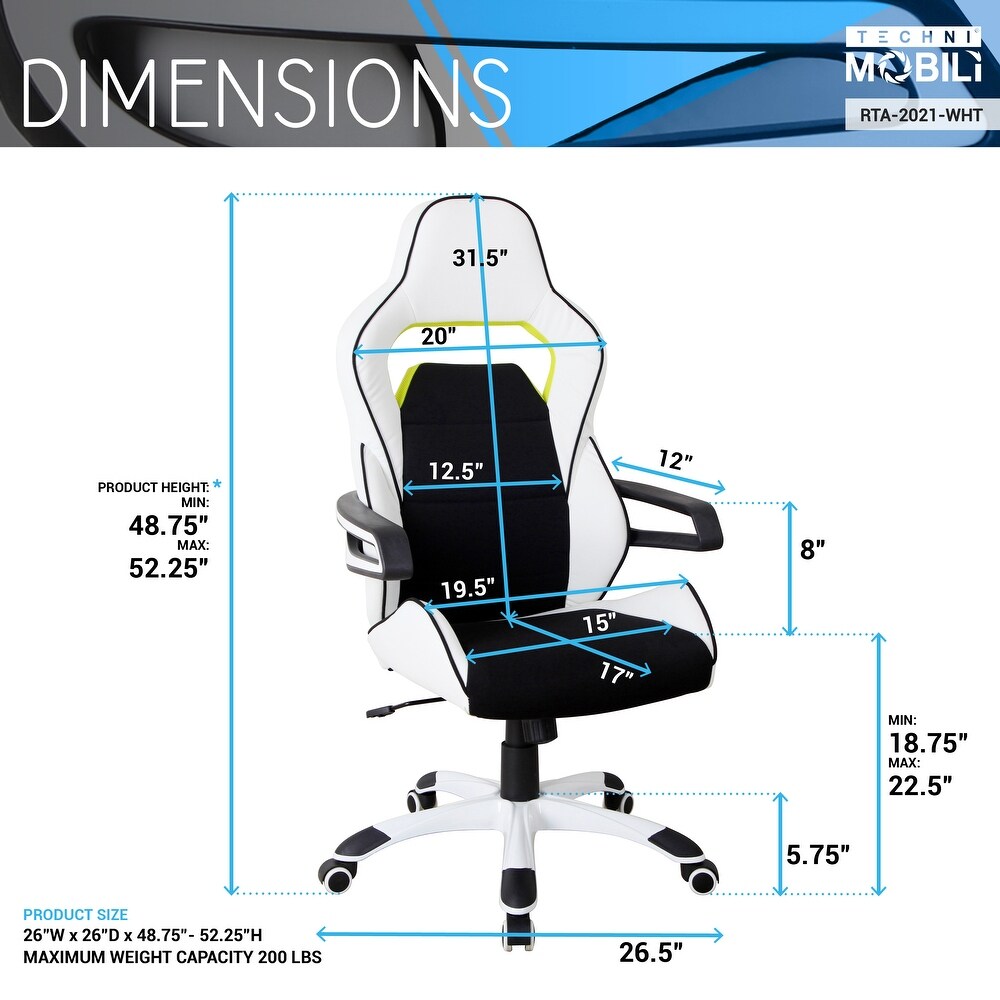 Techni Mobili Executive Ergonomic Essential Racing Style Home   Office Chair  Regular