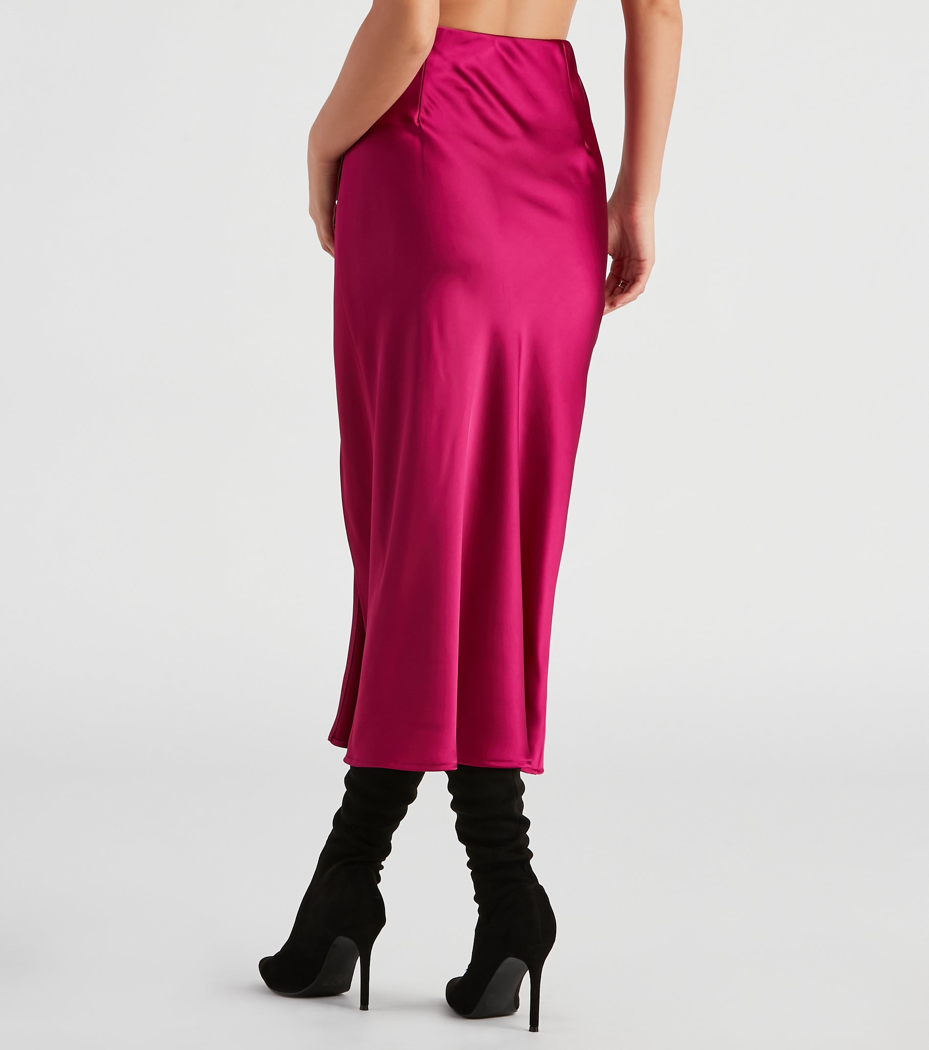 Scene Stealer High Slit Satin Midi Skirt