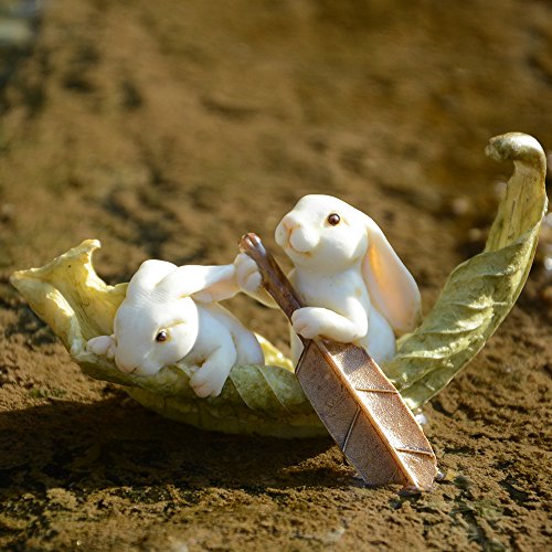 Top Collection Miniature Fairy Garden and Terrarium Statue, Rabbits Rowing Leaf Boat