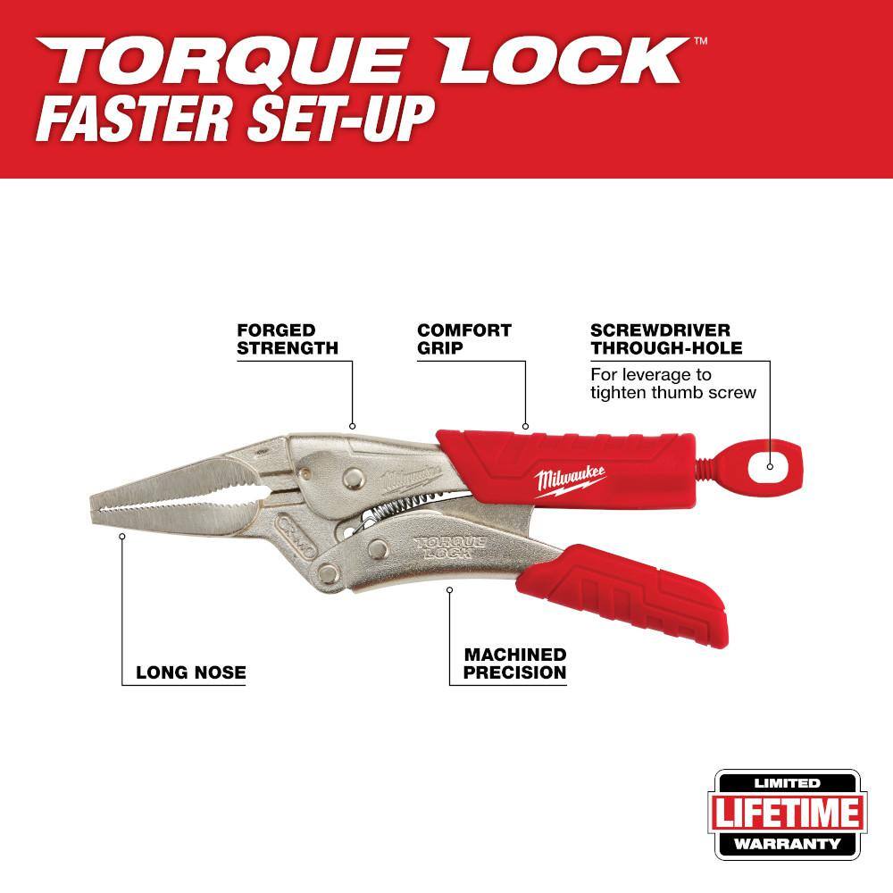 MW 6 in. Torque Lock Long Nose Locking Pliers with Durable Grip 48-22-3406