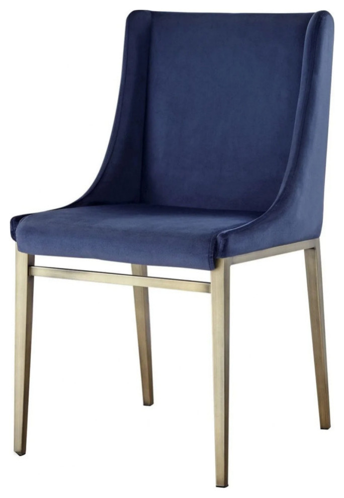 Camelia Contemporary Blue Velvet and Antique Brass Dining Chair  Set of 2   Contemporary   Dining Chairs   by V.S.D Furniture  Houzz