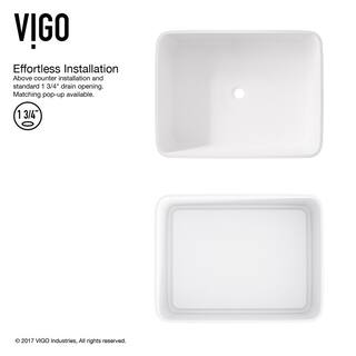 VIGO Jasmine Modern White Matte Stone 18 in. L x 15 in. W x 5 in. H Rectangular Vessel Bathroom Sink VG04013