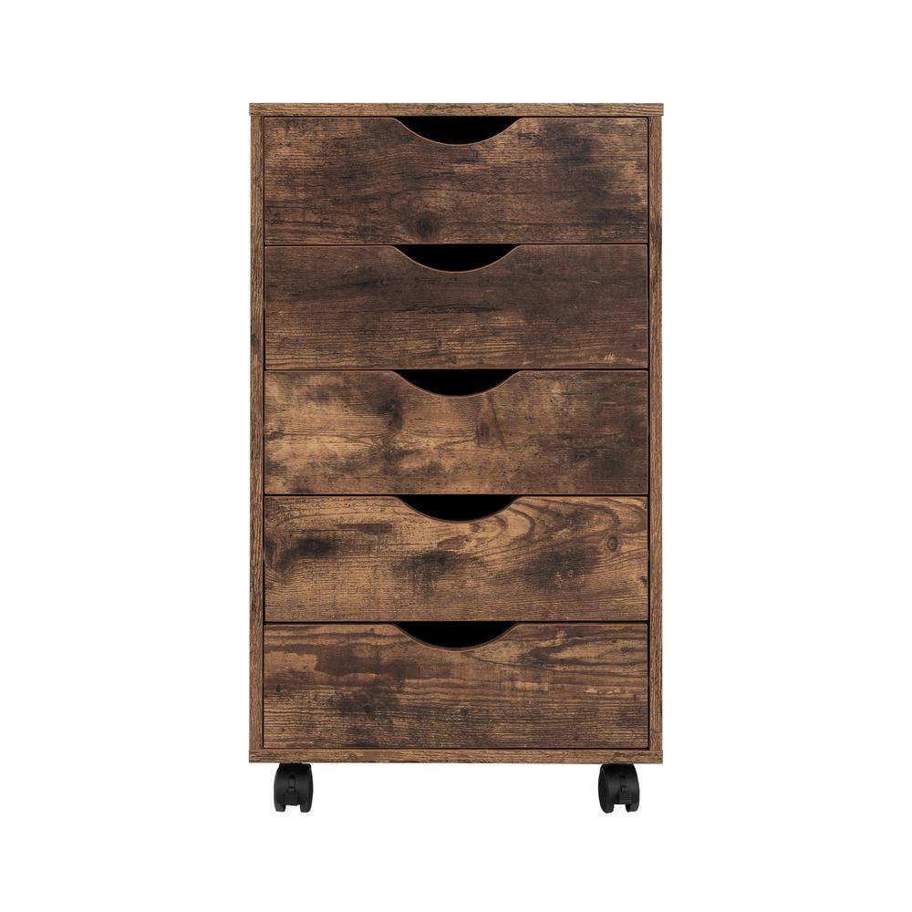 HOMESTOCK 5-Drawer Rustic Brown 26 in. H x 16 in. W x 16 in. D Wood Lateral File Cabinet 70093HD