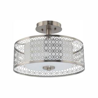 Hampton Bay Toberon 14 in. 1-Light Brushed Nickel LED Semi-Flush Mount with Etched Parchment Glass Shade 7914HBBNDI