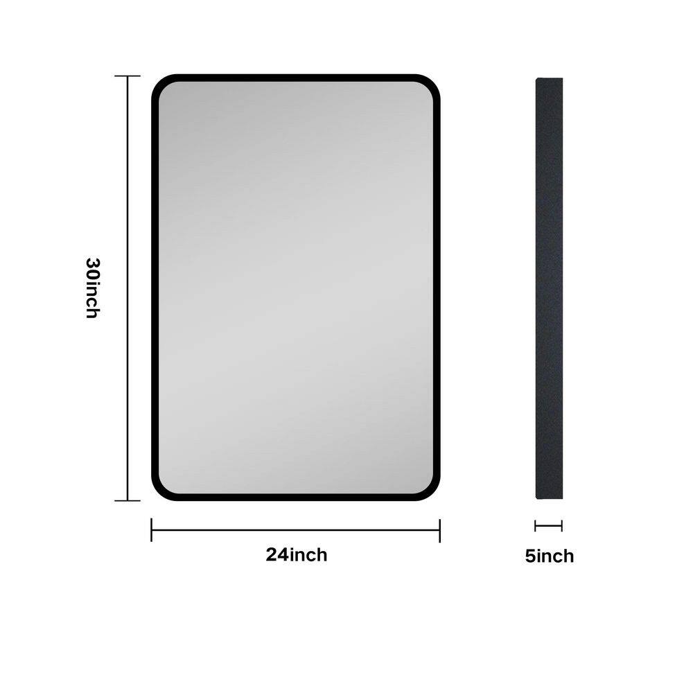 24 in. W x 30 in. H Rectangular Black Metal Framed Wall RecessedSurface Mount Bathroom Medicine Cabinet with Mirror GM-H-897