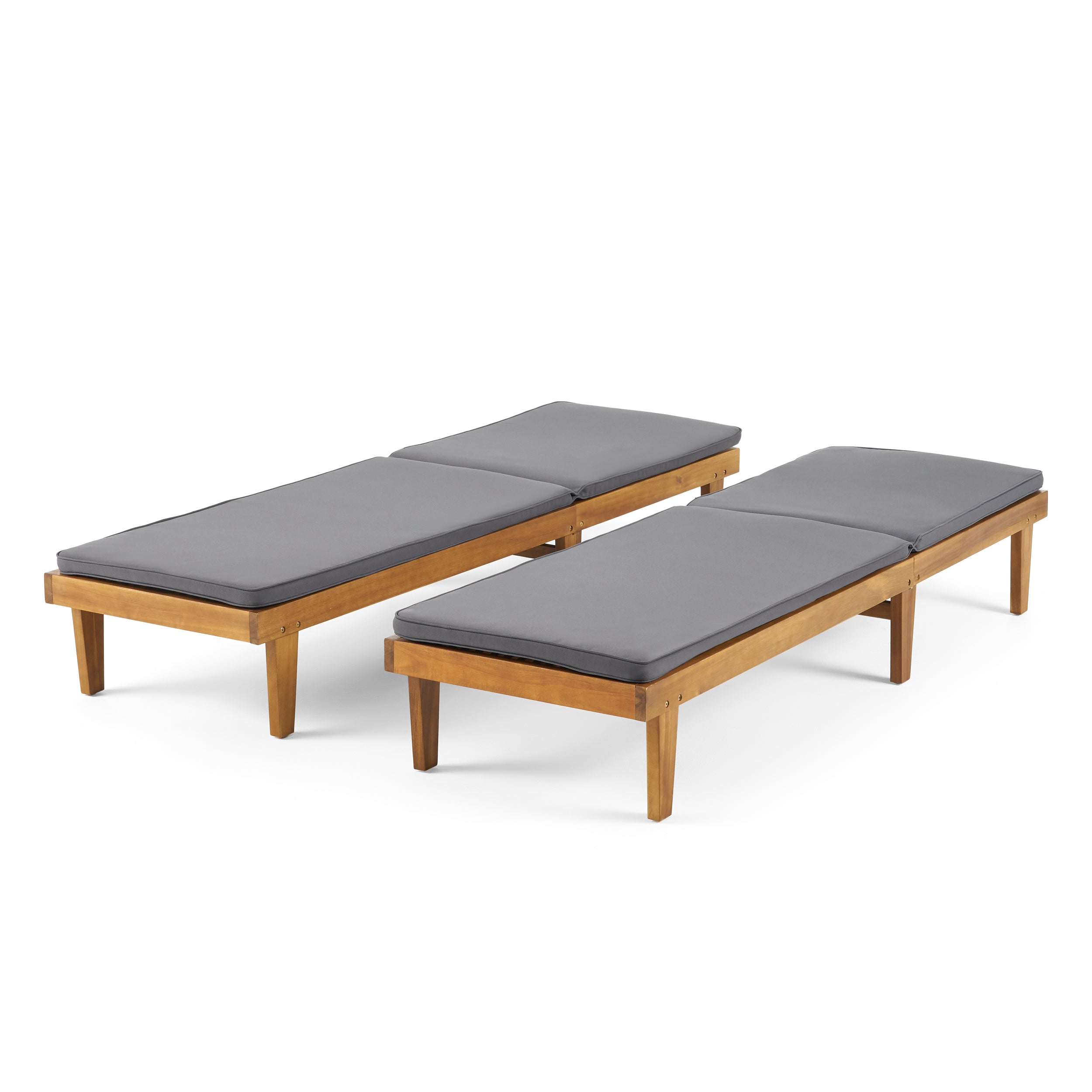 Nadine Outdoor Modern Acacia Wood Chaise Lounge with Cushion (Set of 2)