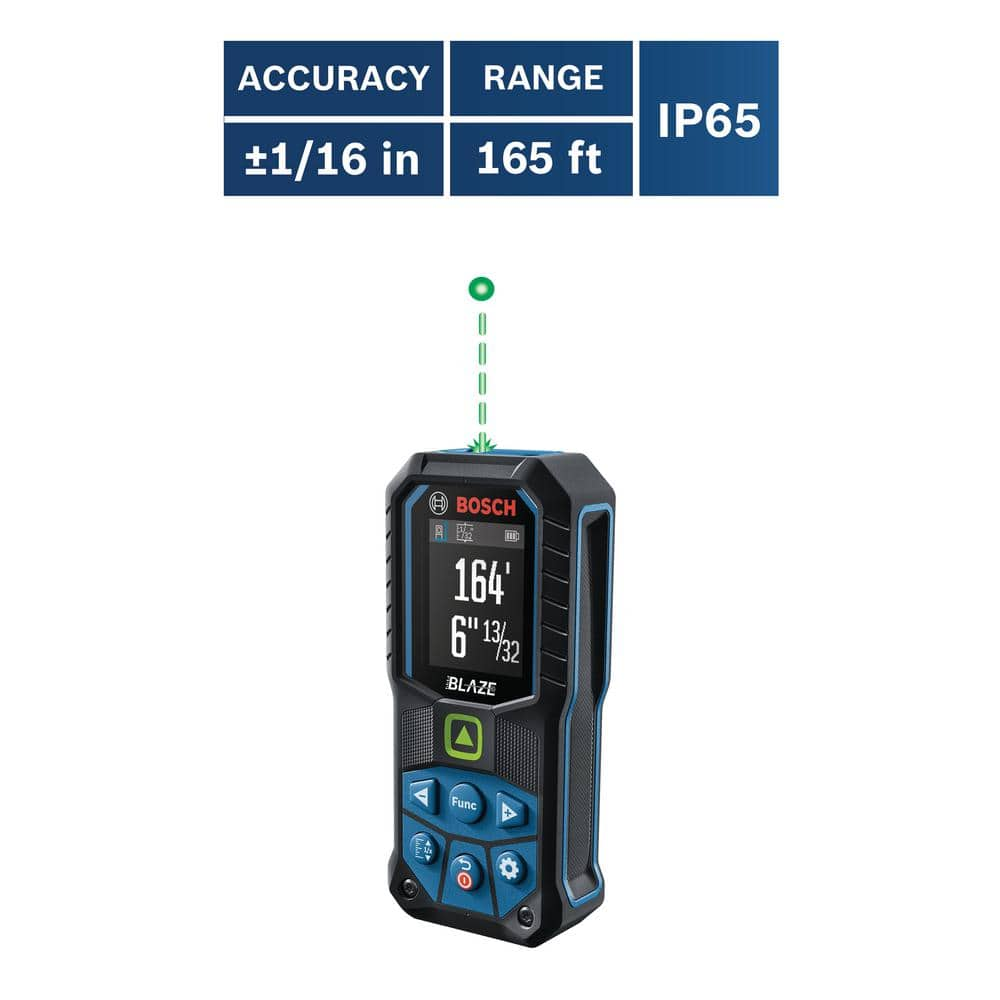 Bosch BLAZE 165 ft. Green Laser Distance Tape Measuring Tool with Color Screen and Measurement Rounding Functionality GLM165-25G