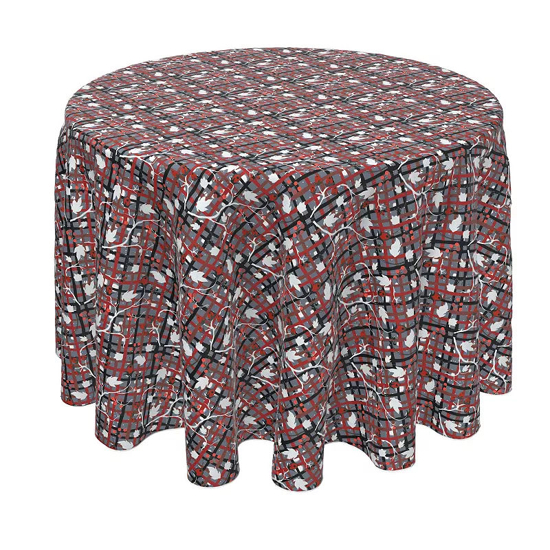 Round Tablecloth， 100% Polyester， 60 Round， Red Beautiful Berry Weave