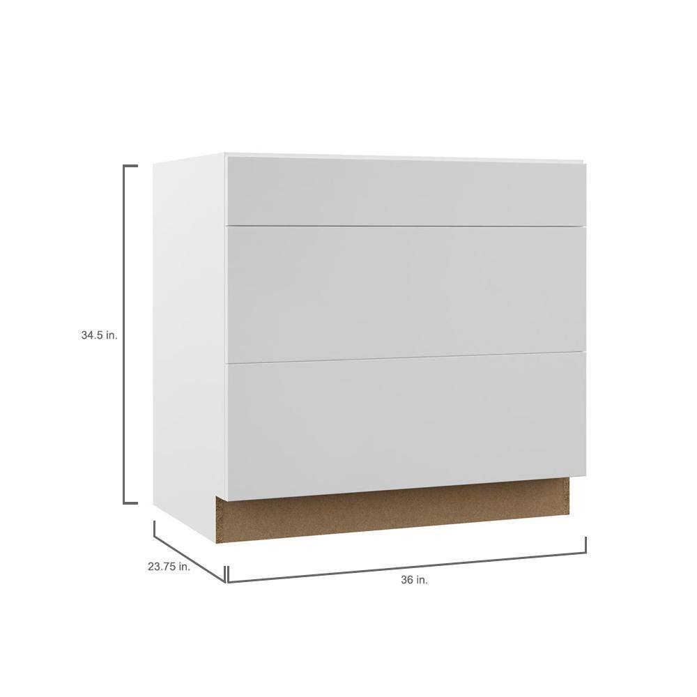 Hampton Bay Designer Series Edgeley Assembled 36x34.5x23.75 in. Pots and Pans Drawer Base Kitchen Cabinet in White B3PP36-EDWH