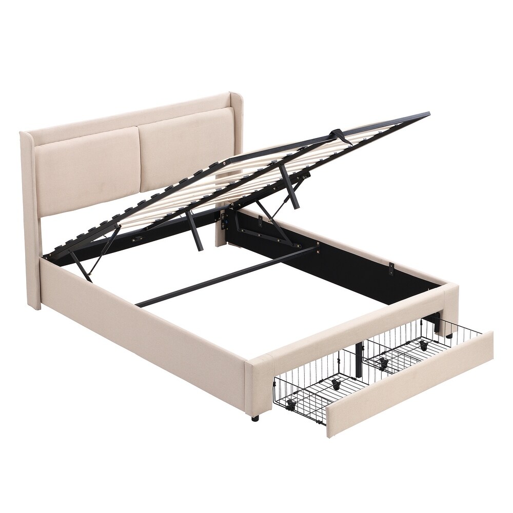Queen Size Lift Storage Bed Platform Bed with 2 Drawers  Queen Size Bed Frame with Hydraulic Storage System