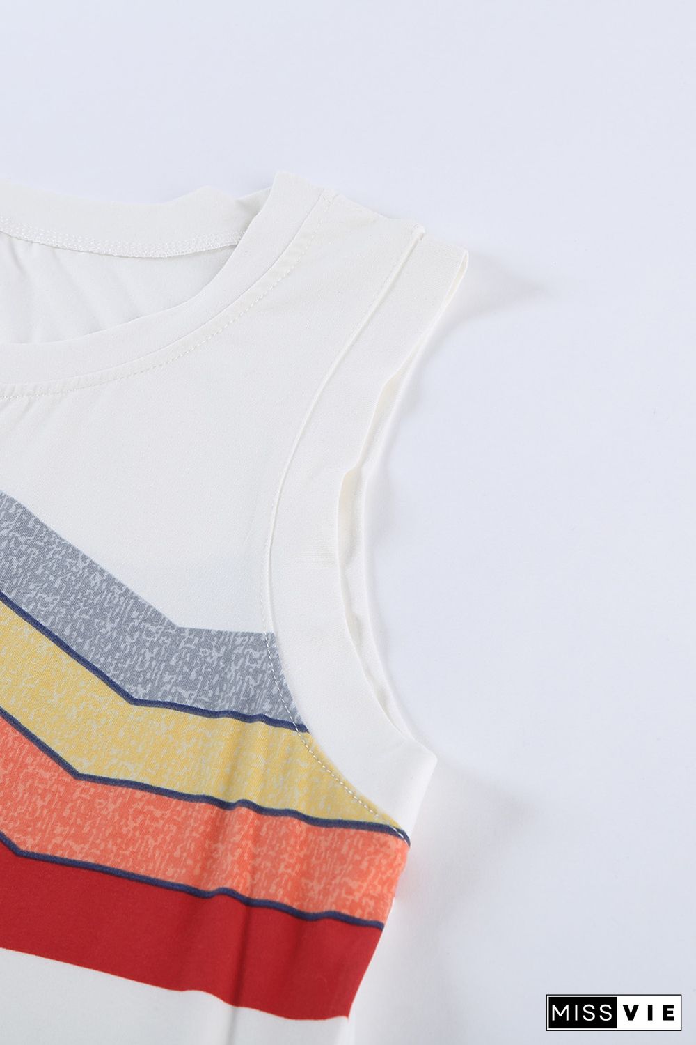 White Crew Neck Colorblock Stripes Tank Top