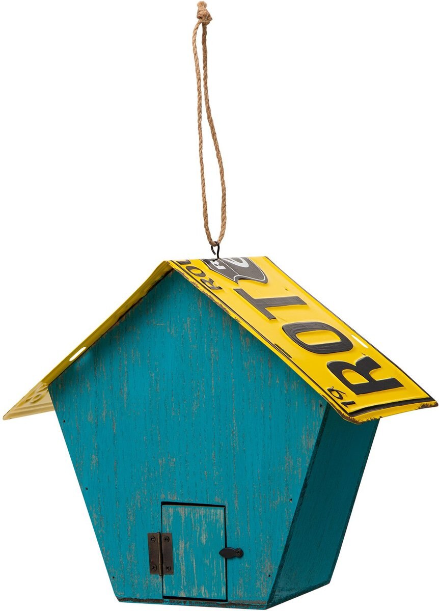 Glitzhome Wood and Metal License Plates Birdhouse， Light Blue