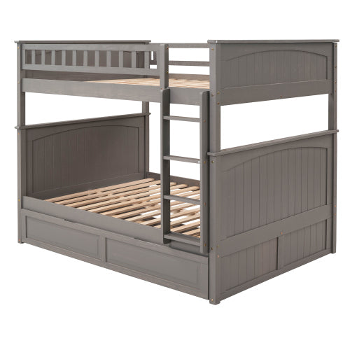 Churanty Full Over Full Bunk Bed with Twin Size Trundle, for Kids and Teens, Brushed Gray