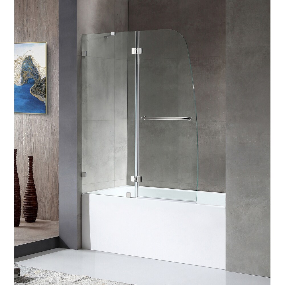 Anzzi 5 ft. Acrylic Left Drain Rectangle Tub in White With 48 in. by 58 in. Frameless Hinged Tub Door in Chrome