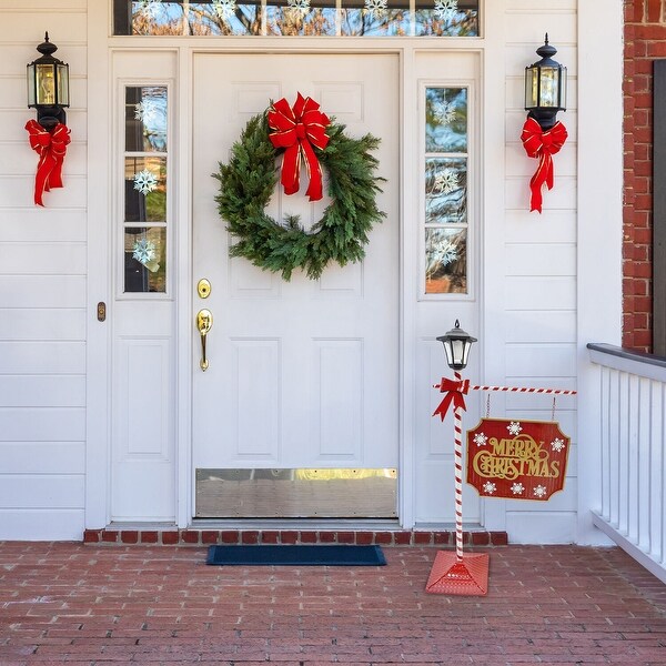 Fraser Hill Farm 4Ft. Lamp Post with Merry Christmas Sign and Solar Lantern，Prelit Outdoor (or Indoor) Christmas Decoration