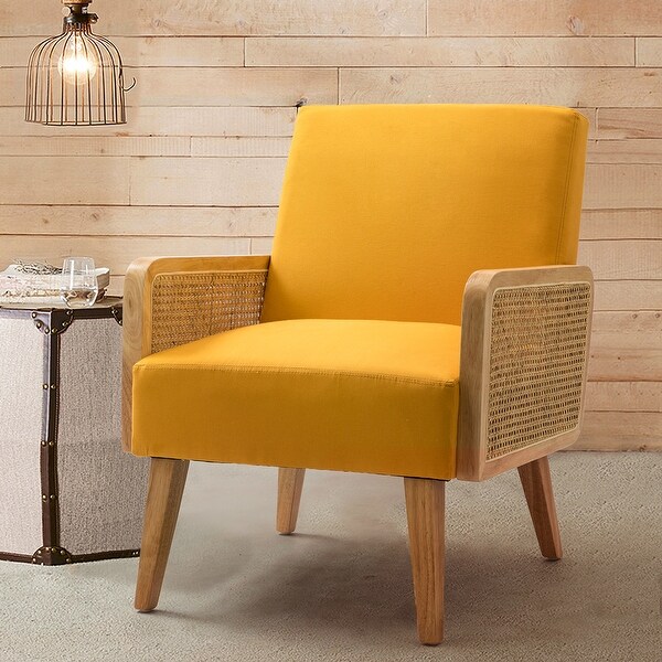 Carmina Upholstered Accent Chair with Natural Rattan Arms by HULALA HOME