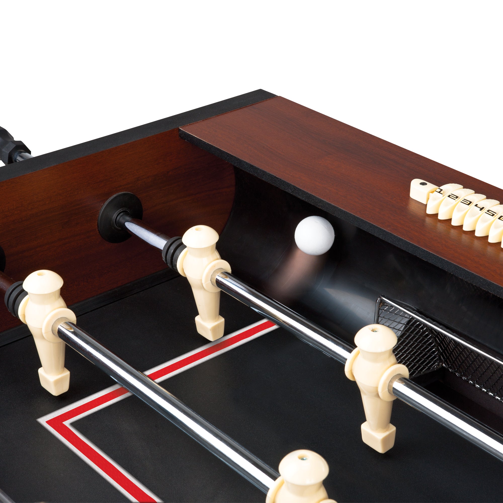 Fat Cat Tirade MMXI 4.5’ Foosball Table with Robot Style Players, Family Style Soccer Game with Mahogany Wood Finish and Abacus Scoring