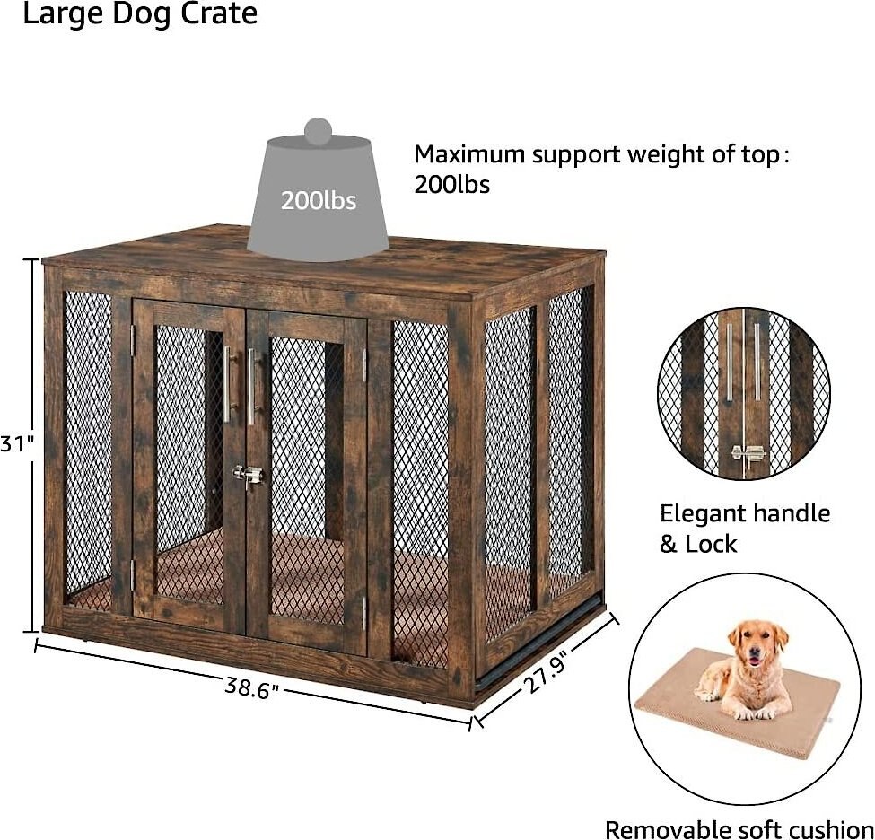 Unipaws Furniture Style Dog Crate with Tray， Rustic Brown