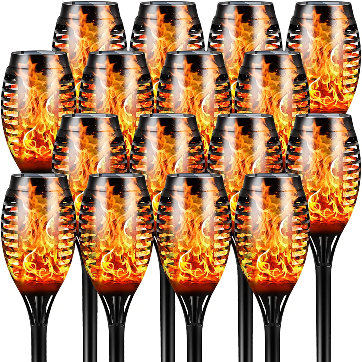 Magicorange Solar Torch Lights with Flickering Flame，16 Pack Outdoor IP65 Waterpoof Landscape Solar Tiki Torches Stake Lights Auto On/Off for Garden Patio Yard Pathway Walkway