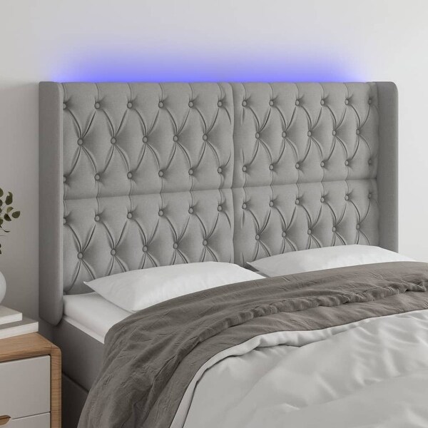 vidaXL LED Headboard Dark Gray/Light Gray Fabric - - 37455511