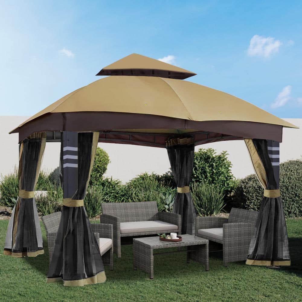 Terracemaster 10 ft x 12 ft Outdoor Garden Gazebo Mesh Giveaway for Shade and Rain in Yards Lawn Backyards