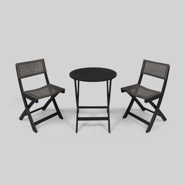 Hillside 3pc Wood And Wicker Foldable Bistro Set Dark Gray brown Christopher Knight Home