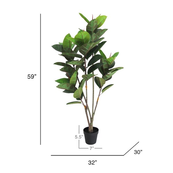 5ft Artificial Real Touch Rubber Plant Fig Leaf Tree in Black Pot