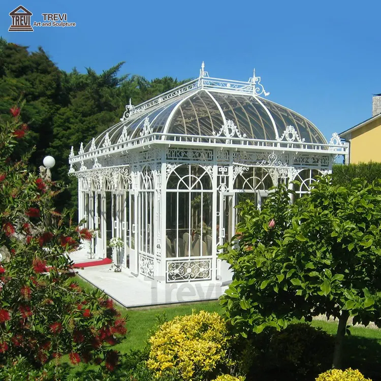 China Supplier Outdoor Garden Wedding Decorative Big White Metal Cast Wrought Iron Large Garden Pavilion Gazebo with Roof