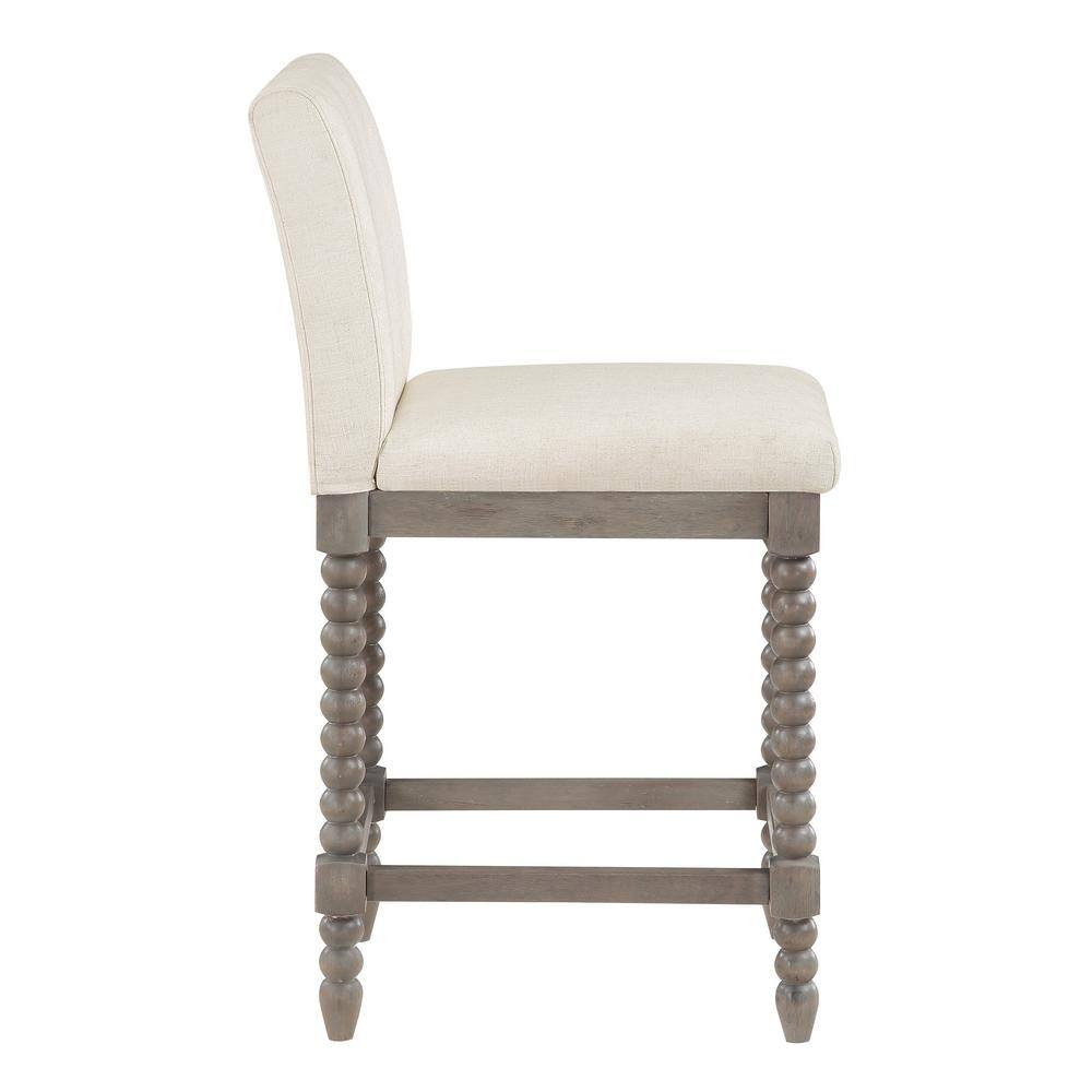 OSP Home Furnishings Abbott 39 in. Brushed Grey Wood Frame Spindle Counter Bar Stool with Linen Fabric Seat ABB26-L32