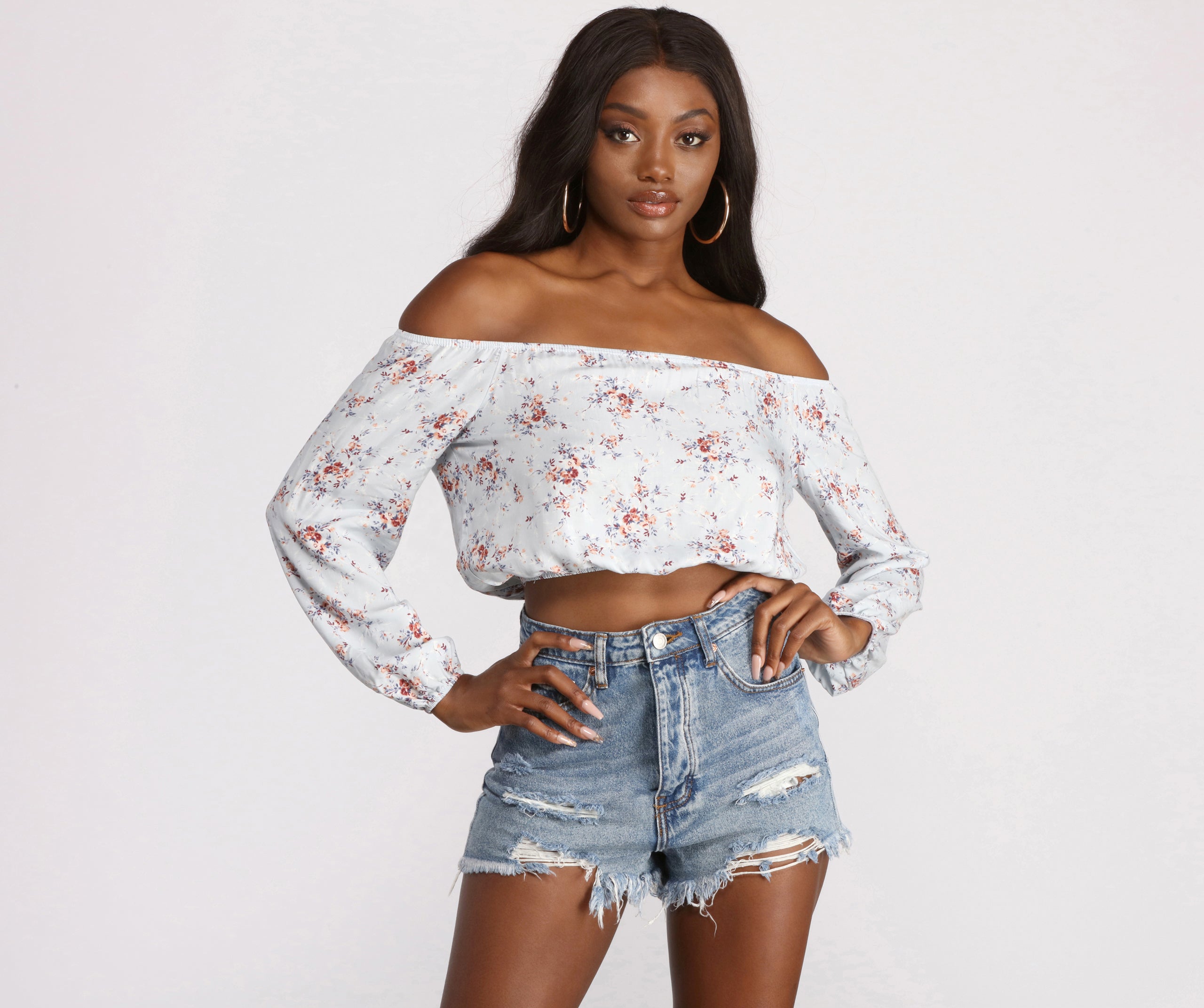 Floral Off The Shoulder Crop Top