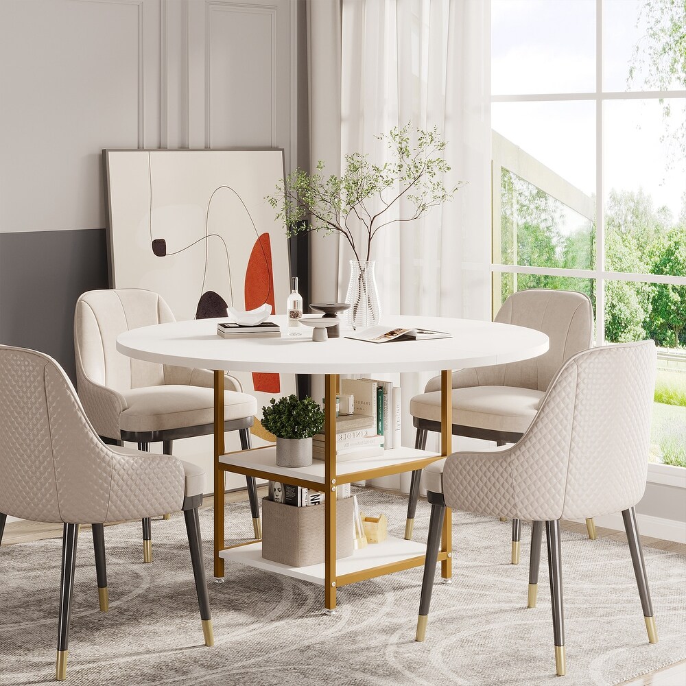 Round Dining Table with Storage Shelves Kitchen Dining Room Table