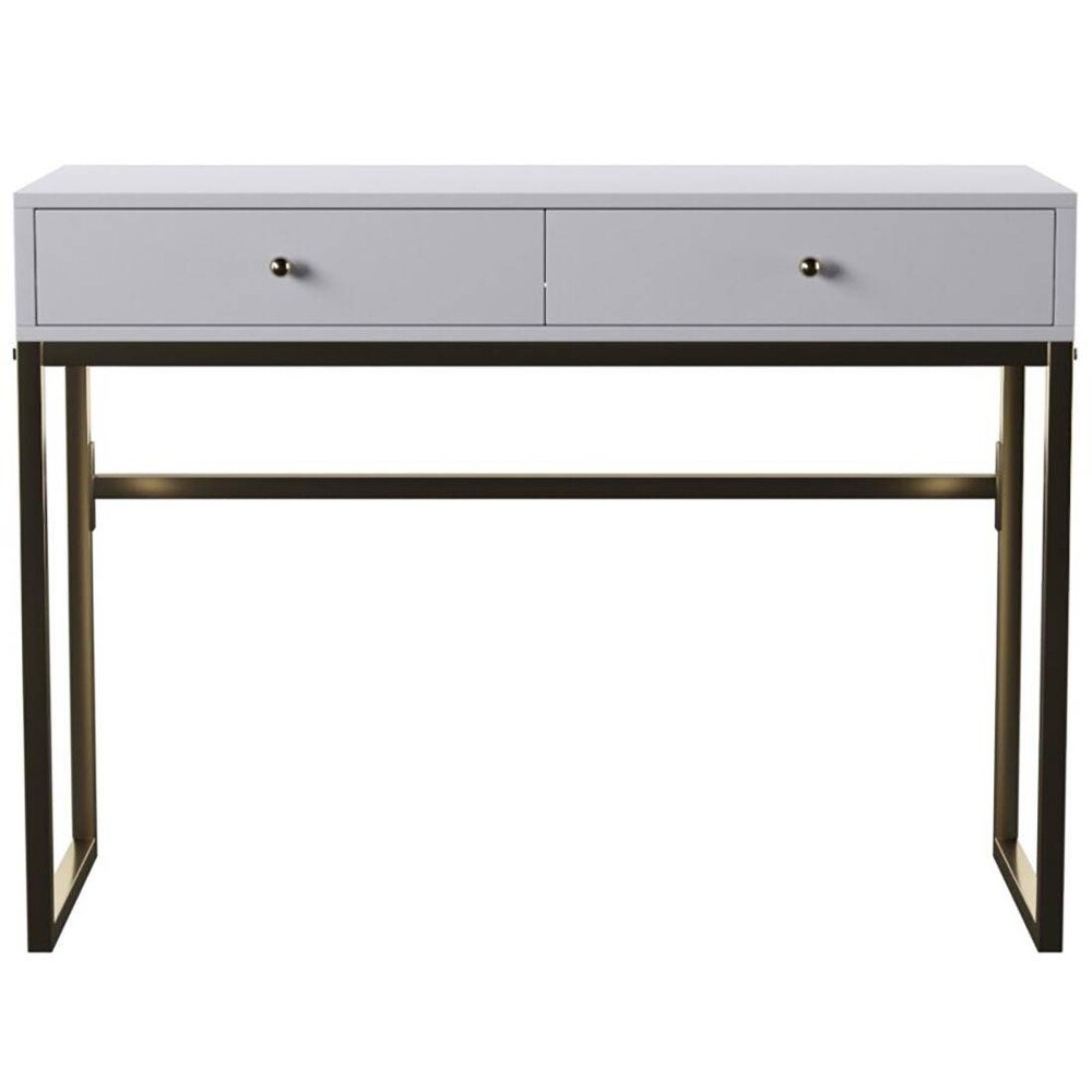 42''L Contemporary Casual Home Office Coleen Writing Computer Desk with Brass Finish Metal Frame and 2 Storage Drawers