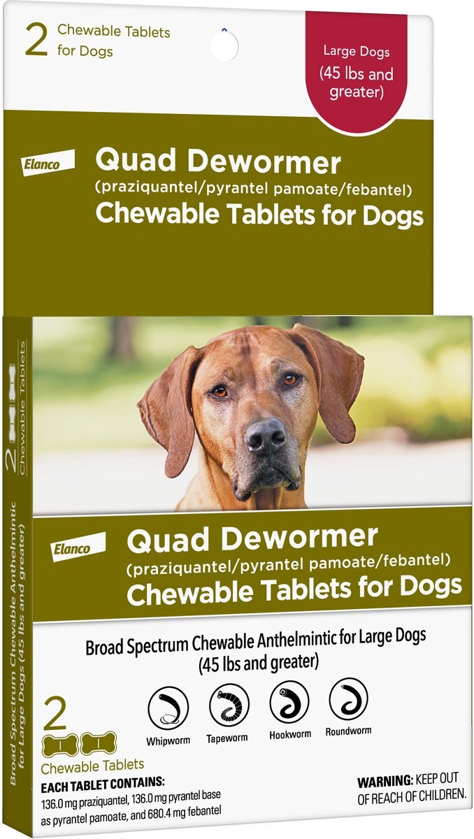 Elanco Quad Dewormer for Hookworms， Roundworms， Tapeworms and Whipworms for Large Breed Dogs