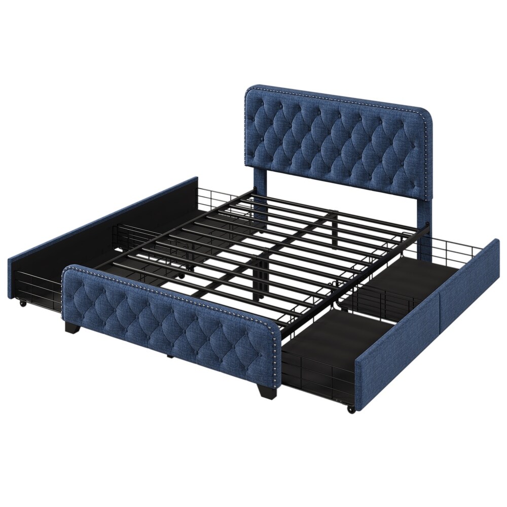 Metal Platform Bed Storage Bed with Button Tufted Headboard Footboard