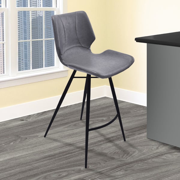 Armen Living Zurich Vintage Grey Faux Leather and Black-finished Metal Barstool