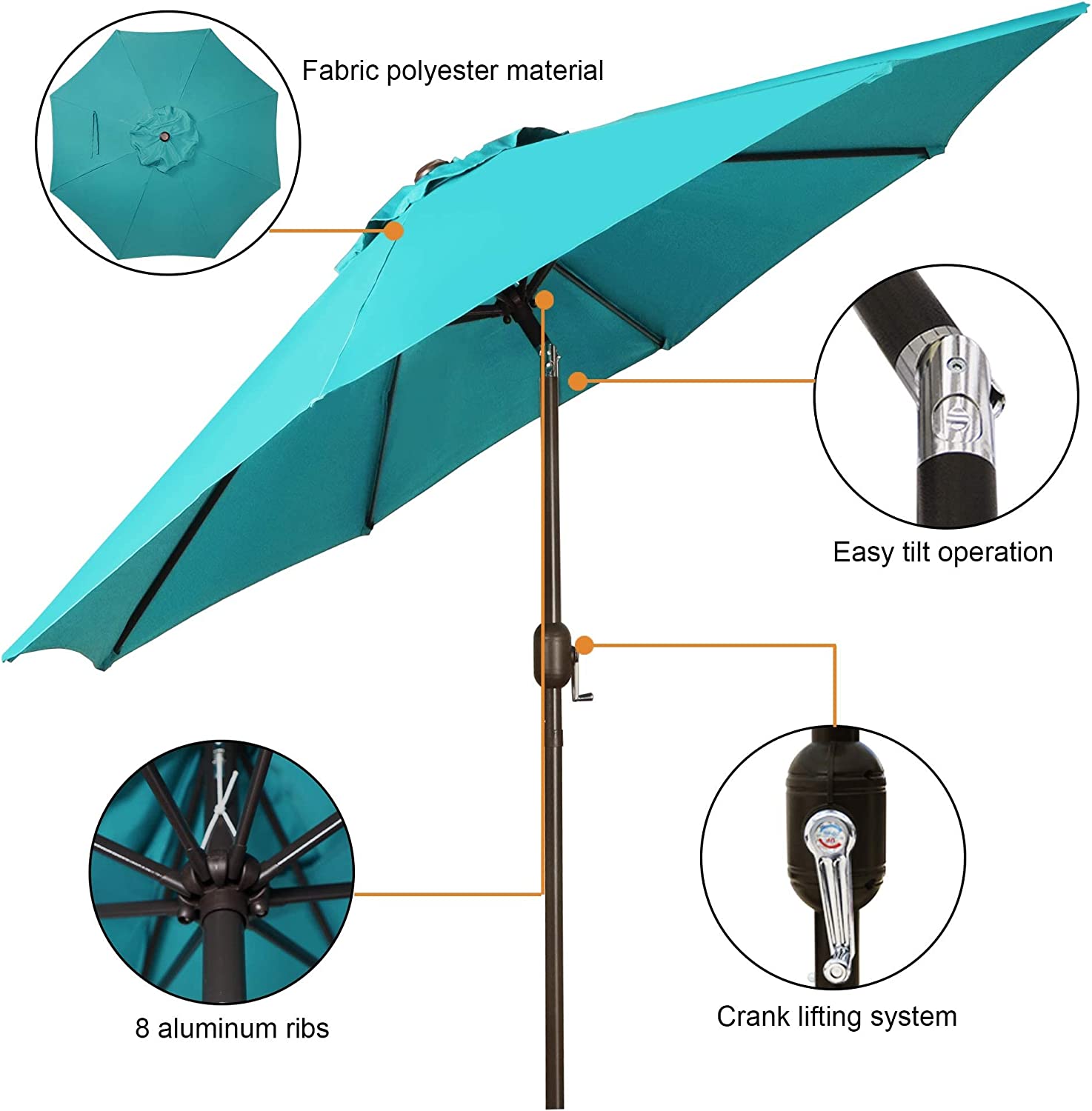 9' Outdoor Market Patio Umbrella with Push Button Tilt and Crank, 8 Ribs (Tan)