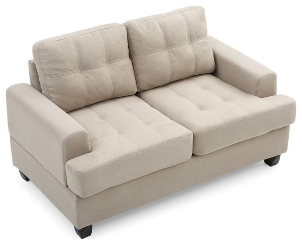 Maklaine Transitional styled Microsuede Loveseat in Vanilla Finish   Transitional   Loveseats   by Homesquare  Houzz