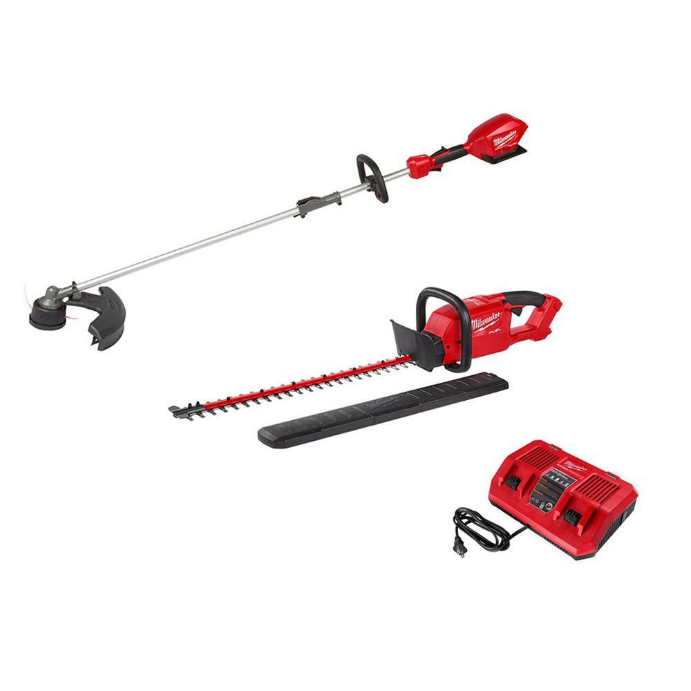 MW M18 FUEL 18V Lithium-Ion Brushless Cordless QUIK-LOK String Trimmer Hedge Trimmer and Charger Combo Kit (3-Tool) 2825-20ST-2726-20-48-59-1802