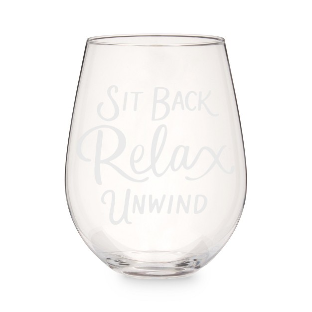 Twine Sit Back Relax amp Unwind Etched Stemless Wine Glass Fun Wine Gifts Clear Finish