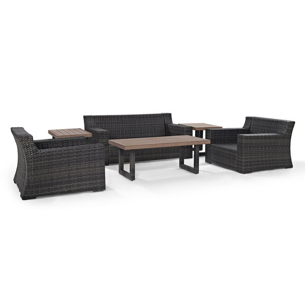 Beaufort 6 Piece Outdoor Wicker Seating Set With Mist Cushion - Loveseat， Two Chairs， Two Side Tables， Coffee Table