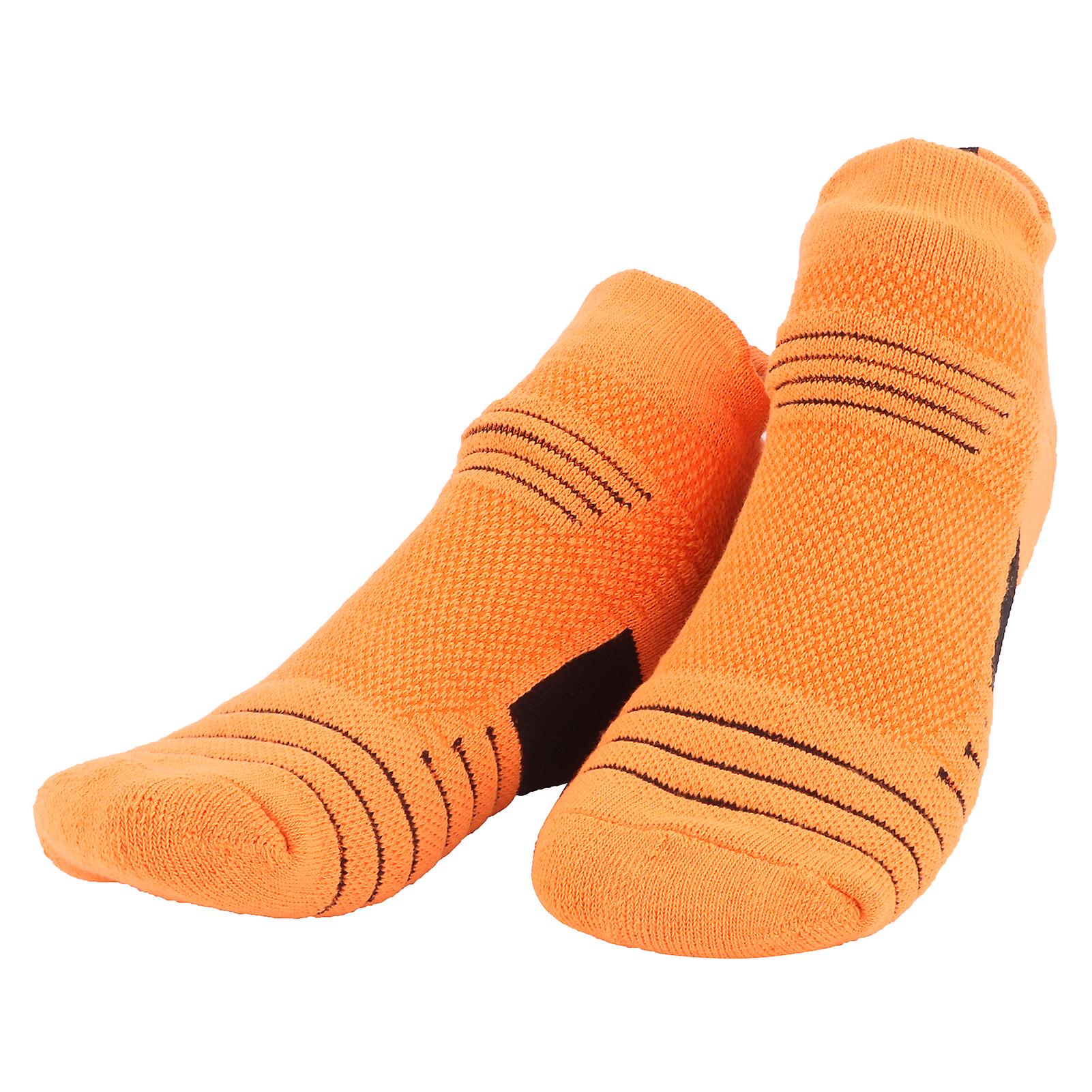 Combed Cotton Basketball Breathable Anti Slip Sport Running Shock Absorption Socks(orange Black )