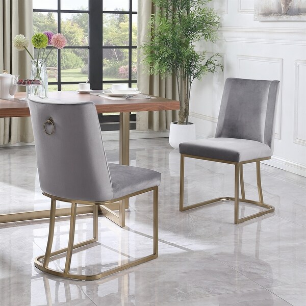 Velvet Upolstered Dining Chairs， Gold Metal Legs (Set of 2)