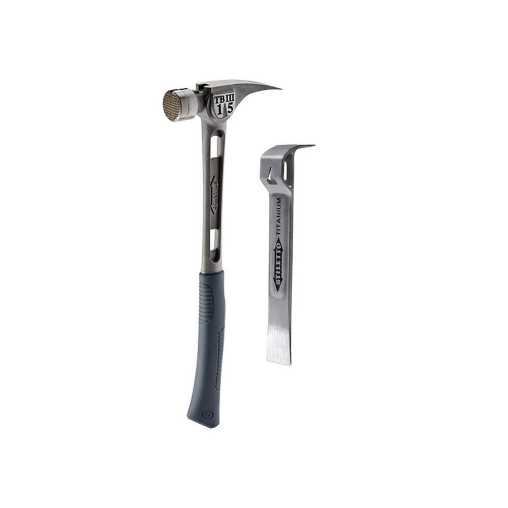 Stiletto 15 oz. TiBone 3 Milled Face with Curved Handle Hammer and Titanium Multi-Functional Glazer Bar TB3MC-FB7G