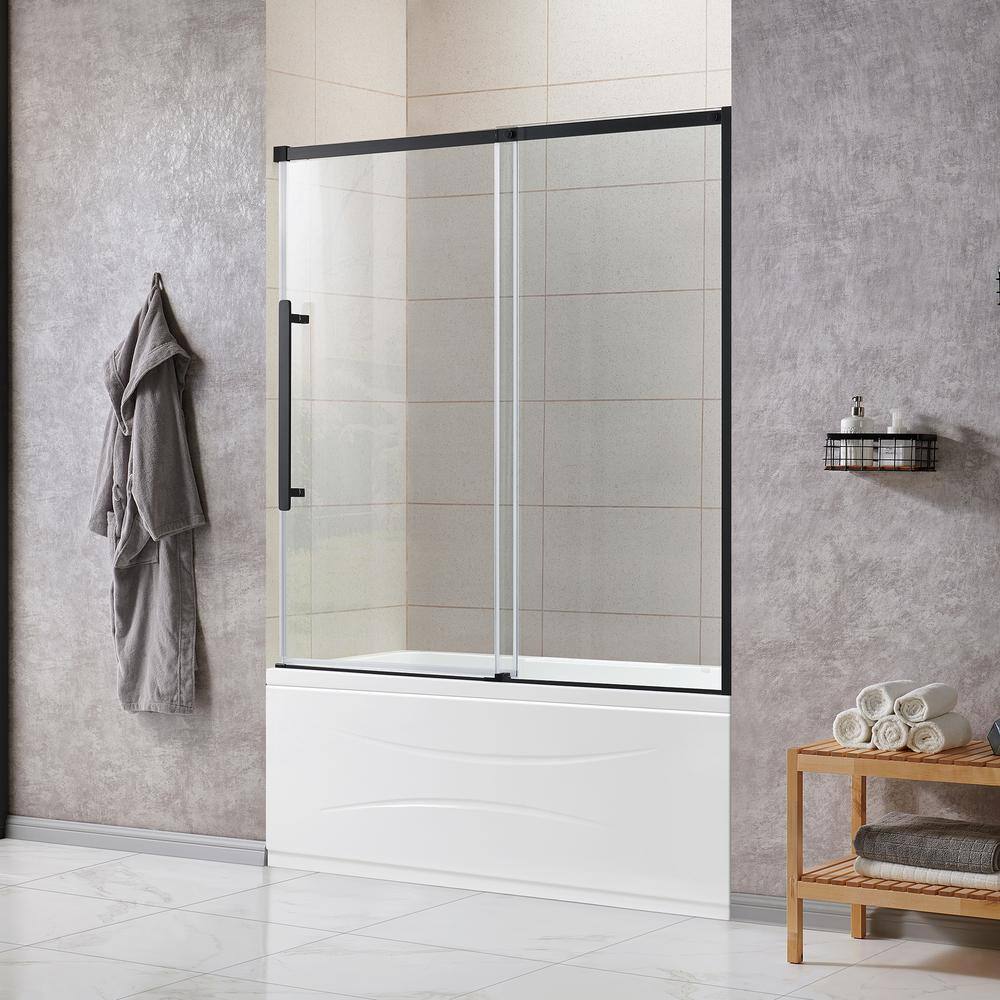 Glacier Bay Tidal 60 in. W x 59 in. H Sliding Semi Frameless Tub Door in Matte Black GBSH158