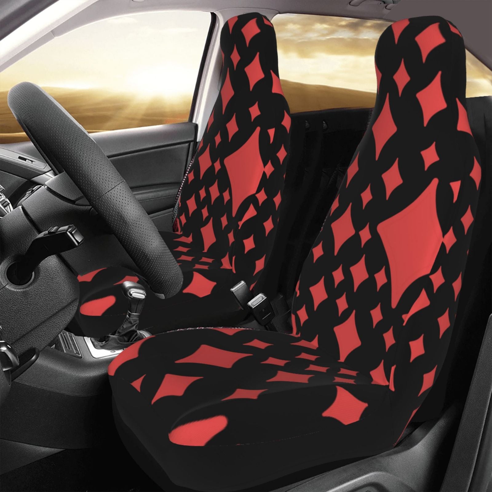 TEQUAN Front Seat Covers， Poker Pink Diamonds Pattern 2 Piece Car Seat Cover Fit Most Car SUV Truck Van