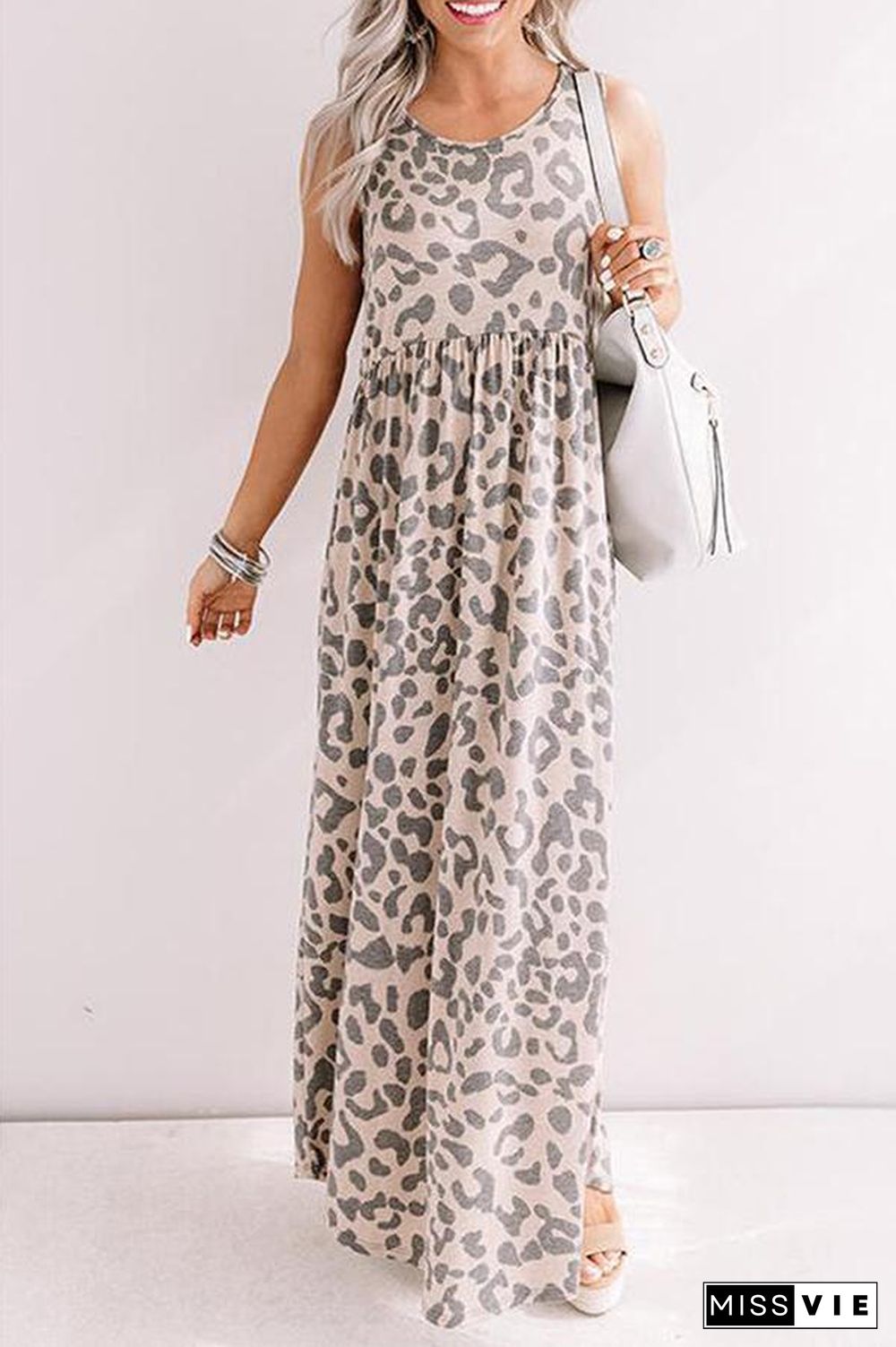 Leopard Print Sleeveless Maxi Dress P13157