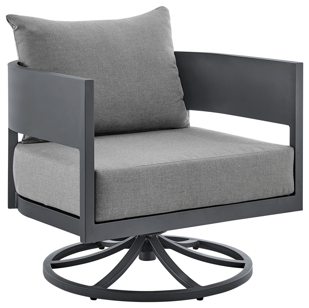 Argiope 3 Piece Patio Swivel Seating Set  Gray Aluminum With Gray Cushions   Transitional   Outdoor Lounge Sets   by Armen Living  Houzz